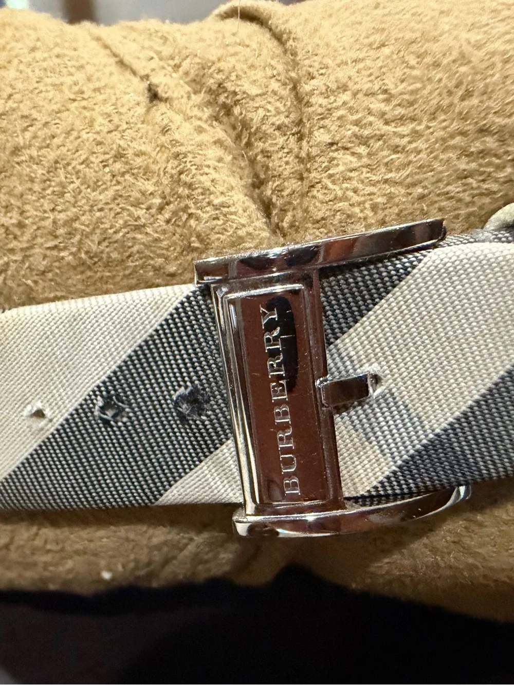 Burberry Silver Dial Watch with Gray and Black Check Strap